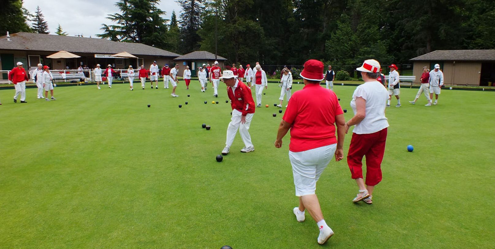 Group of lawn bowlers having fun Nanaimo Lawn Bowling Club