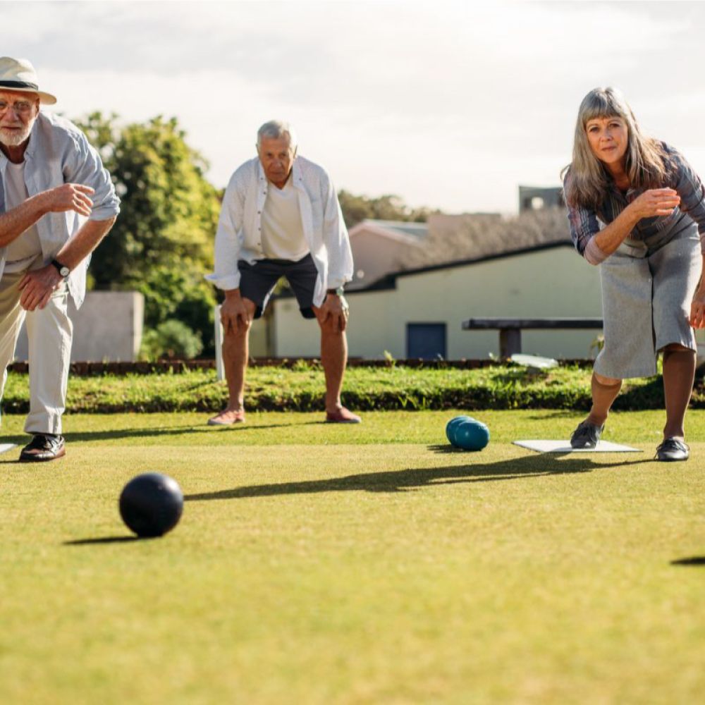 Group of lawn bowlers having fun Nanaimo Lawn Bowling Club